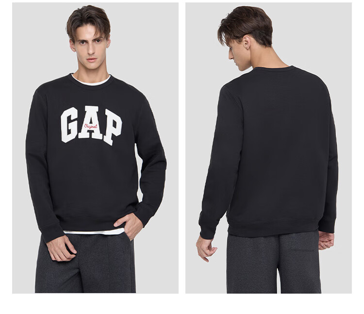 GAP Unisex 2025 Autumn New Letter Logo Fleece Crewneck Sweatshirt Slim Fit US Version 852079 7