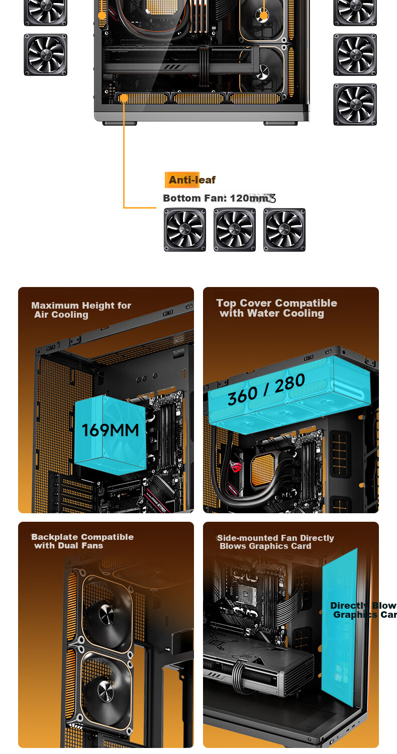 Aigo Starry Black Gaming Desktop Computer Case, 360mm Water Cooling Support/ATX Motherboard/Integrated Curved Glass Panel/Left And Right Compartment Design/Supports 5090 Graphics Card 13