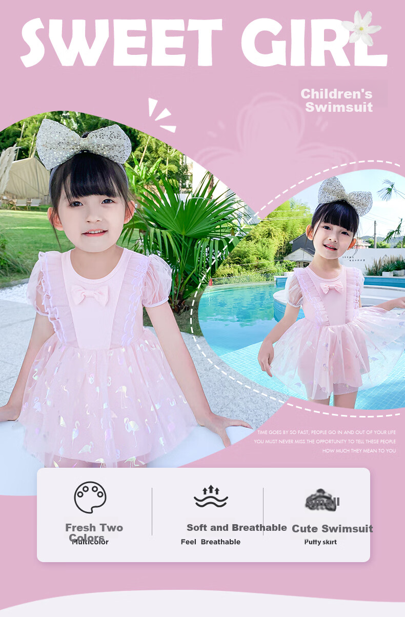 F.DYRAA Girls' One-Piece Swimsuit, Cute Princess Style for Swimming Pool And Hot Springs, Size L, Beige Color, Item Number 32649 1