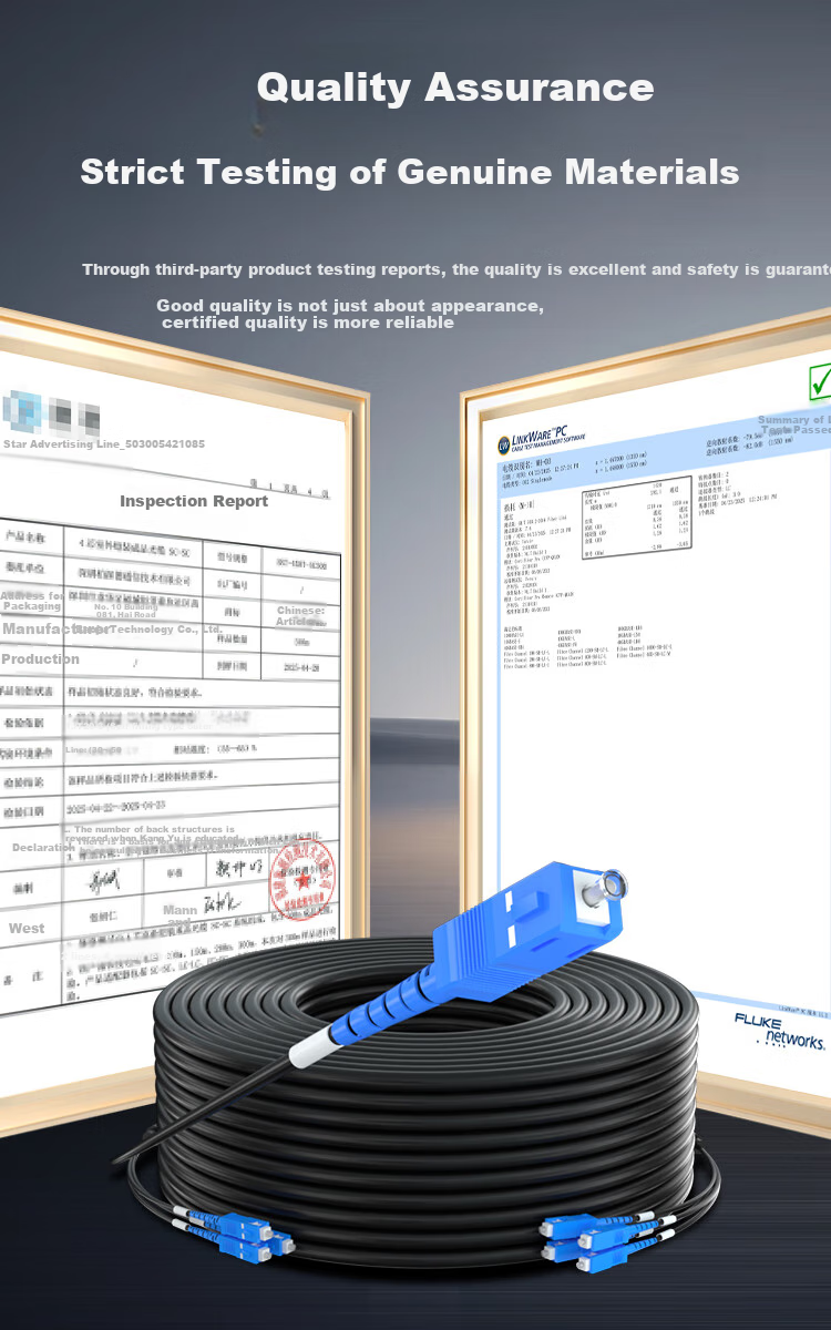 BOSENDE Outdoor Single-Mode Armored Finished Optical Cable, 200 Meters, 4-Core SC Telecom-Grade Two-Core Fiber Optic Patch Cord, Indoor Fiber Optic Outdoor Aerial Non-Fusion Splice, BSD-4X8T 4