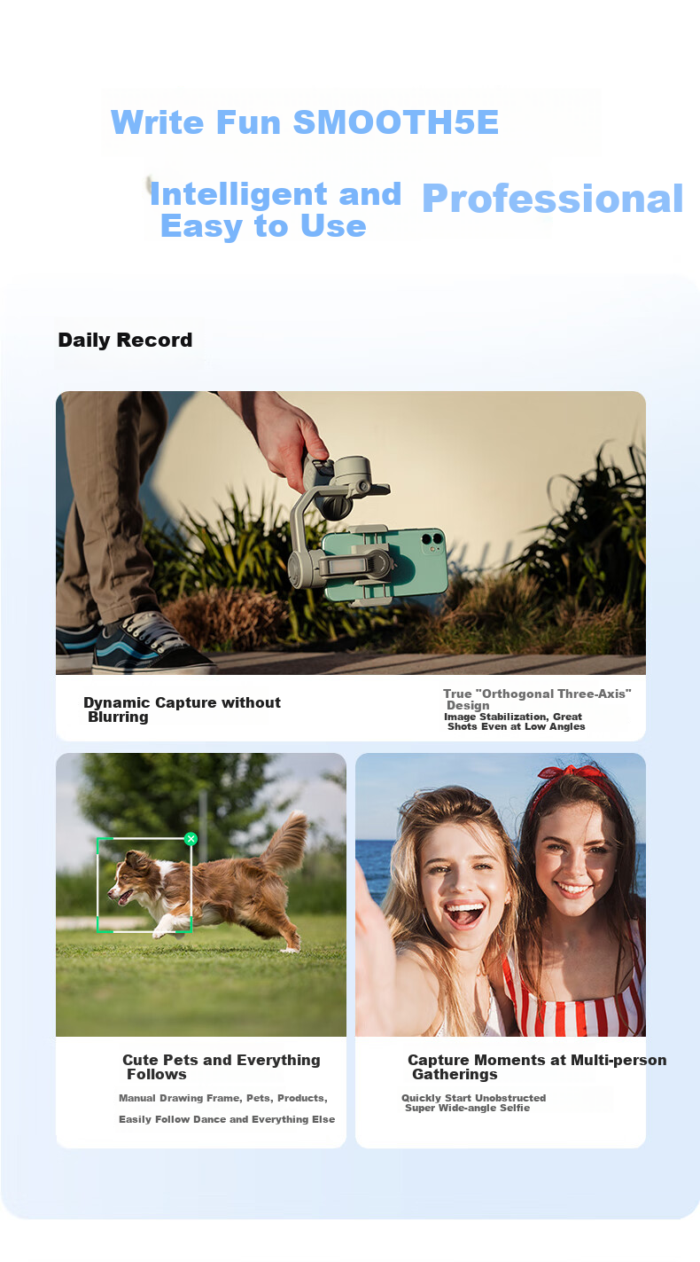 Zhiyun SMOOTH 5E Smartphone Stabilizer, Intelligent AI Precise Tracking, 360-Degree Full-Scene Follow-Up Orthogonal Three-Axis Anti-Shake Gimbal for Live Streaming And Vlog, Standard Versio 3