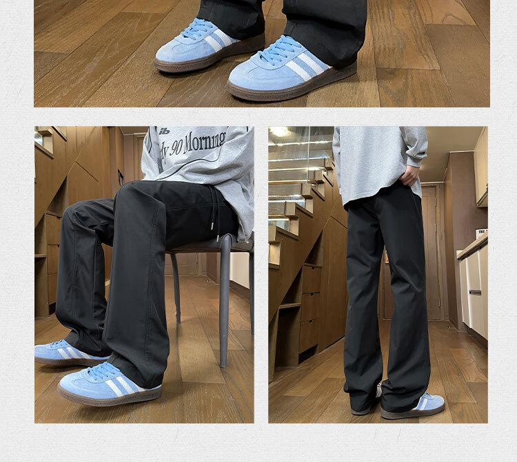 Dingfengbaoluo American Retro Long Pants, Summer High Street Casual Men's Loose Straight Wide-Leg Slightly Flared Trousers SPD01 Off-White 2XL 6