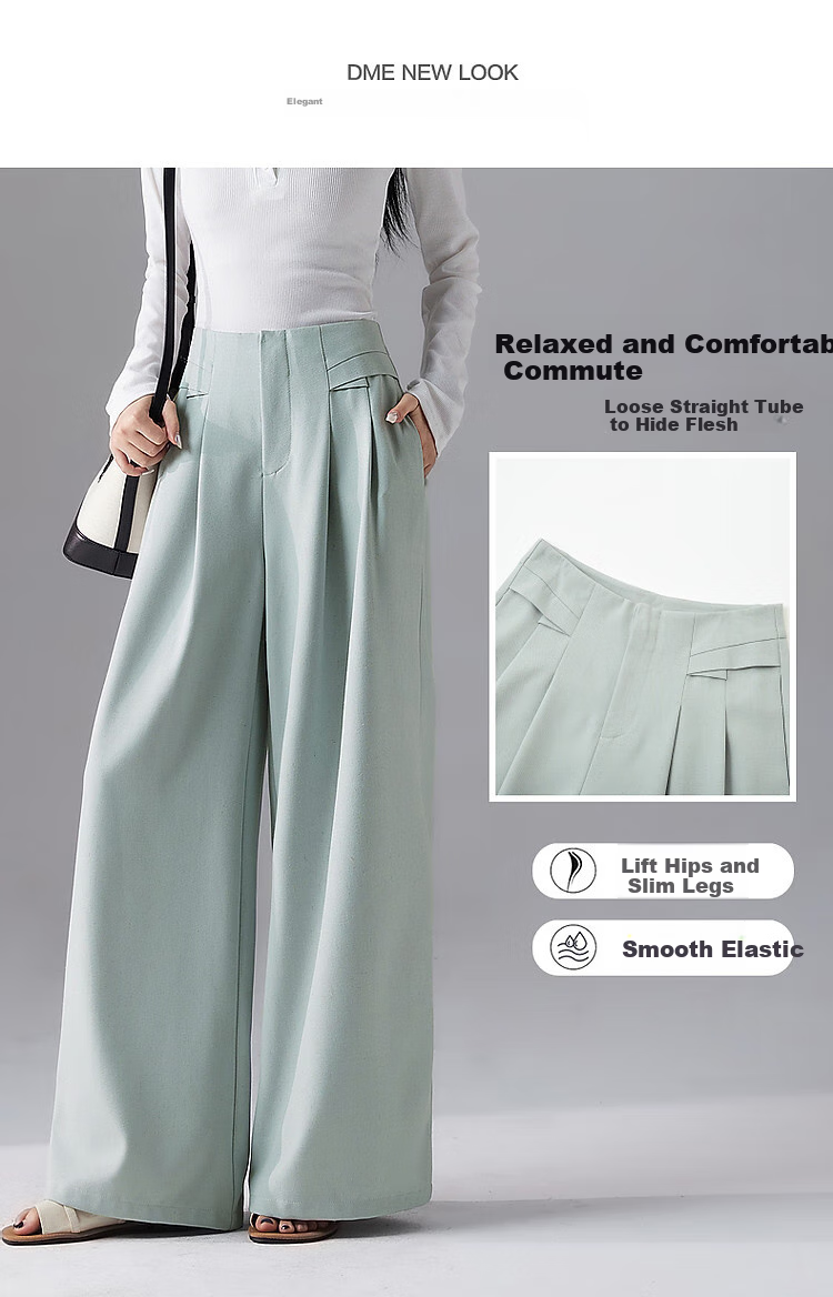 Dme [Containing High-End Linen] Spring Loose-Fitting Commuter Insert Waist Long Pants, Concealing Body, Easy to Match Women's Casual Pants 3
