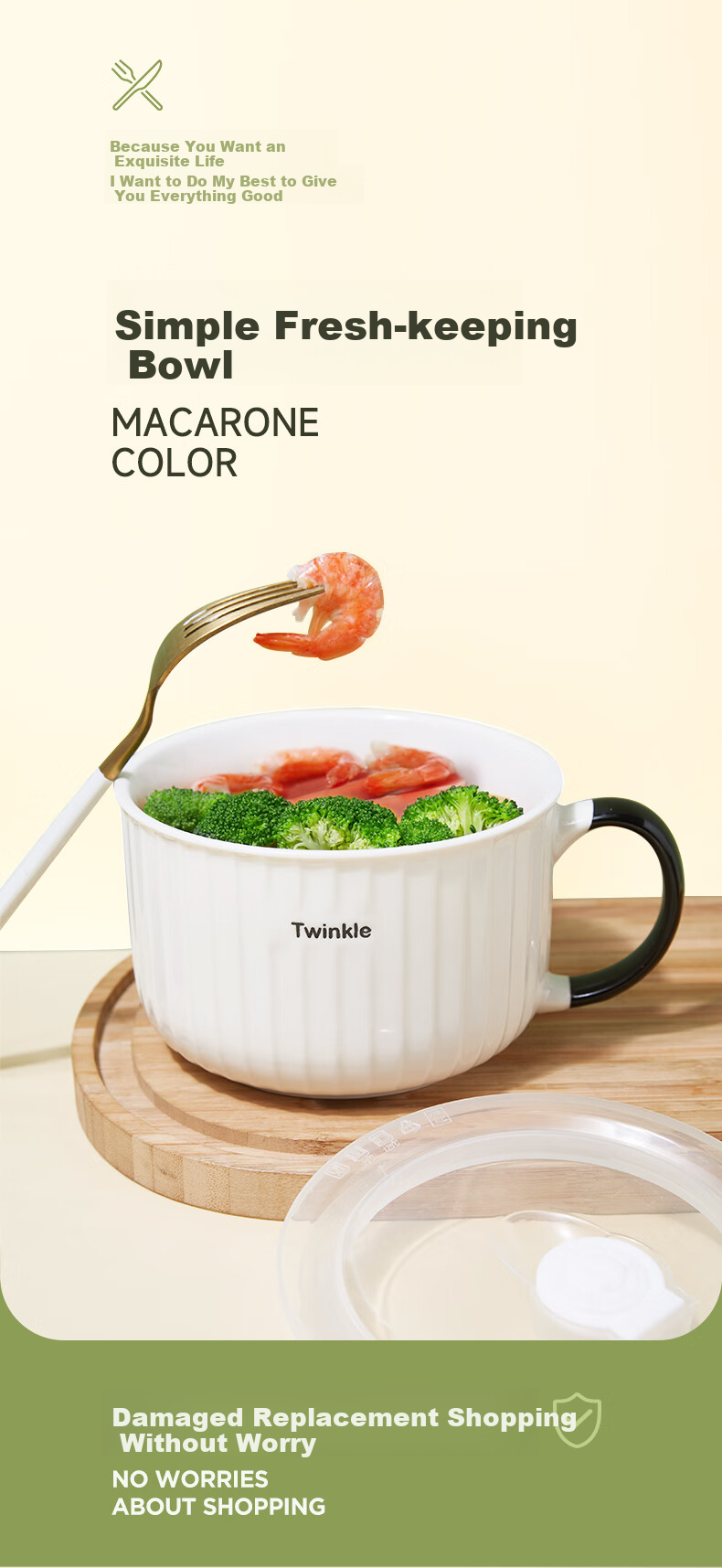 IJARL Ceramic Ramen Bowl with Lid, Student Lunch Box, Noodle Cup, Food Storage Bowl, Soup Bowl, Nordic-Style Ramen Cup in Gree 2