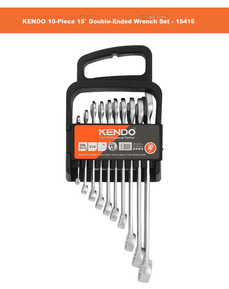 KENDO Plum Blossom Double-Ended Wrench Set, Automotive Repair Tools, Open-End And Box-End Wrenches, 8-Piece Set 11