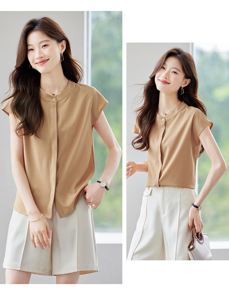 Jeanswest Women's Orange Round Neck Short Sleeve Cardigan Shirt Summer Elegant High-Quality Commuter Versatile Top 2XL 10