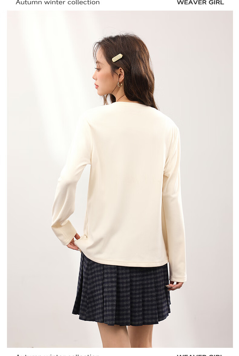 MJ STYLE Thin Fleece Lined Base Shirt for Women 2026 Autumn Winter New Plush Warm Antibacterial Loose Long Sleeve T-Shirt Top 2