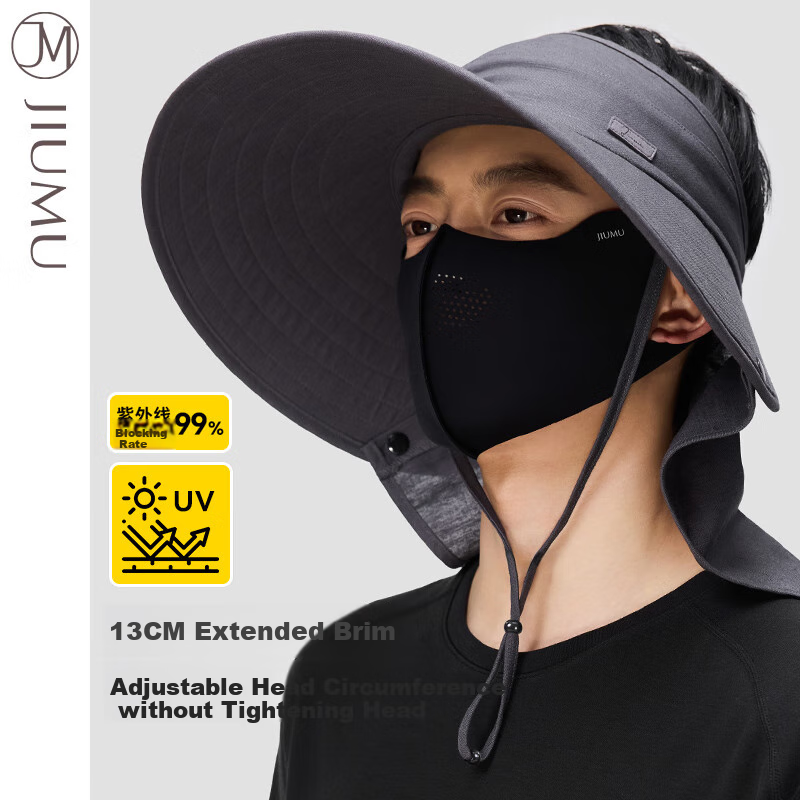 JIUMU Linen Sun Protection Hat, Men's Sun Hat, Sun Visor, Summer Hat, Face-Covering Cap, Neck-Protecting UV-Resistant Hat