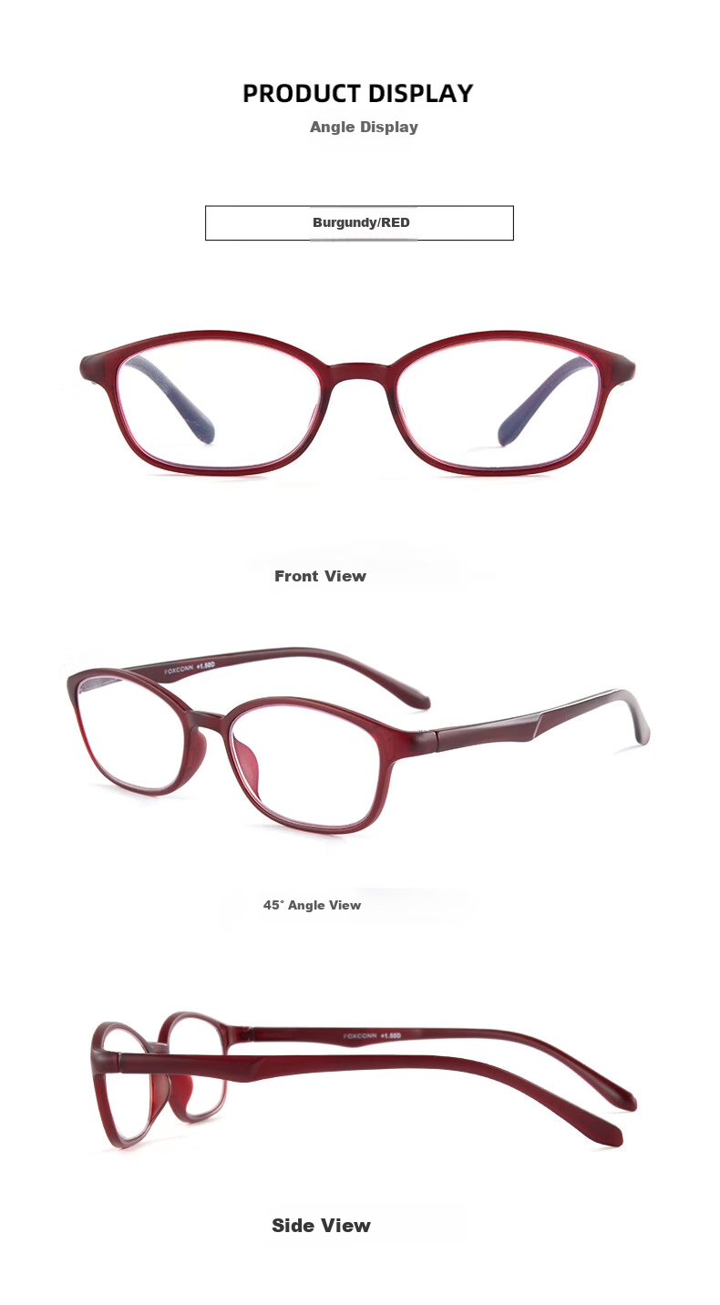Fushikang Anti-Blue Light Women's TR90 Imported Ultra-Light Reading Glasses for Middle-Aged And Elderly, TJ010 Wine Red +2.5 Diopters 9