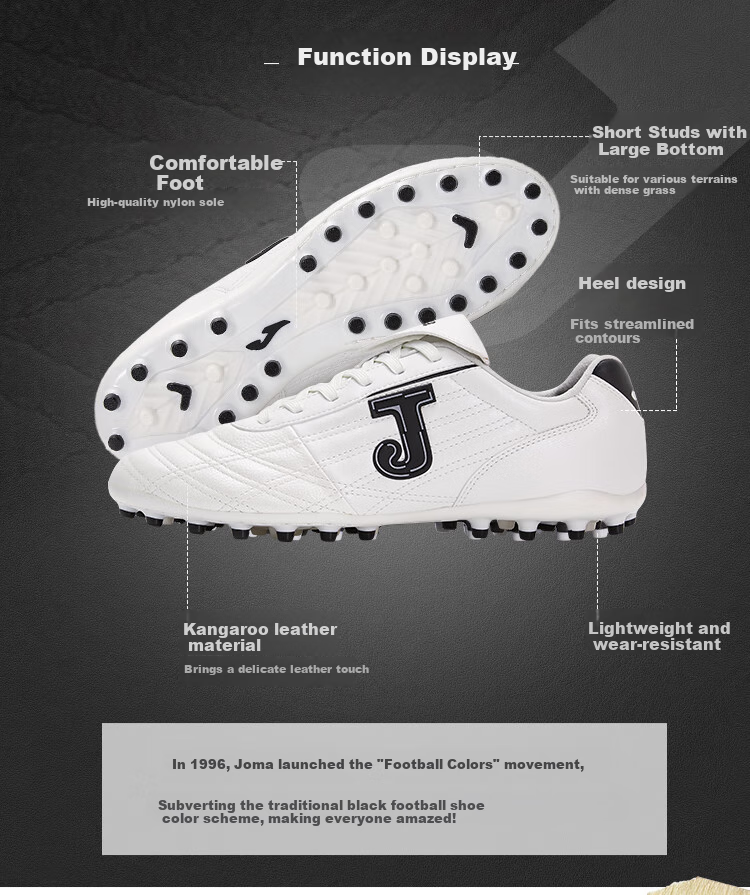 JOMA Kangaroo Leather Soccer Shoes for Men, Women, Adults, Children, Teenagers And Students MG Stud Soccer Cleats for Matches And Training, White, Size 40 2