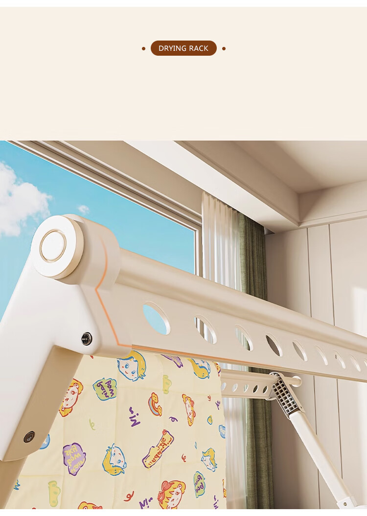 Annafu Aluminum Alloy Retractable Folding Clothes Drying Rack, Balcony Quilt Hanger, Laundry Pole YJ152 White 2.3 Meters 3