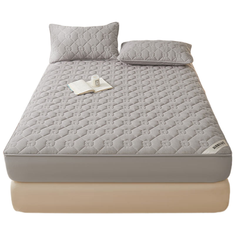 Hodo Class A Pure Cotton Antibacterial Fitted Sheet, Single Piece Thickened Bed Cover, Home Use Mattress Protector Cover, 1.5*2 Meters, Gray