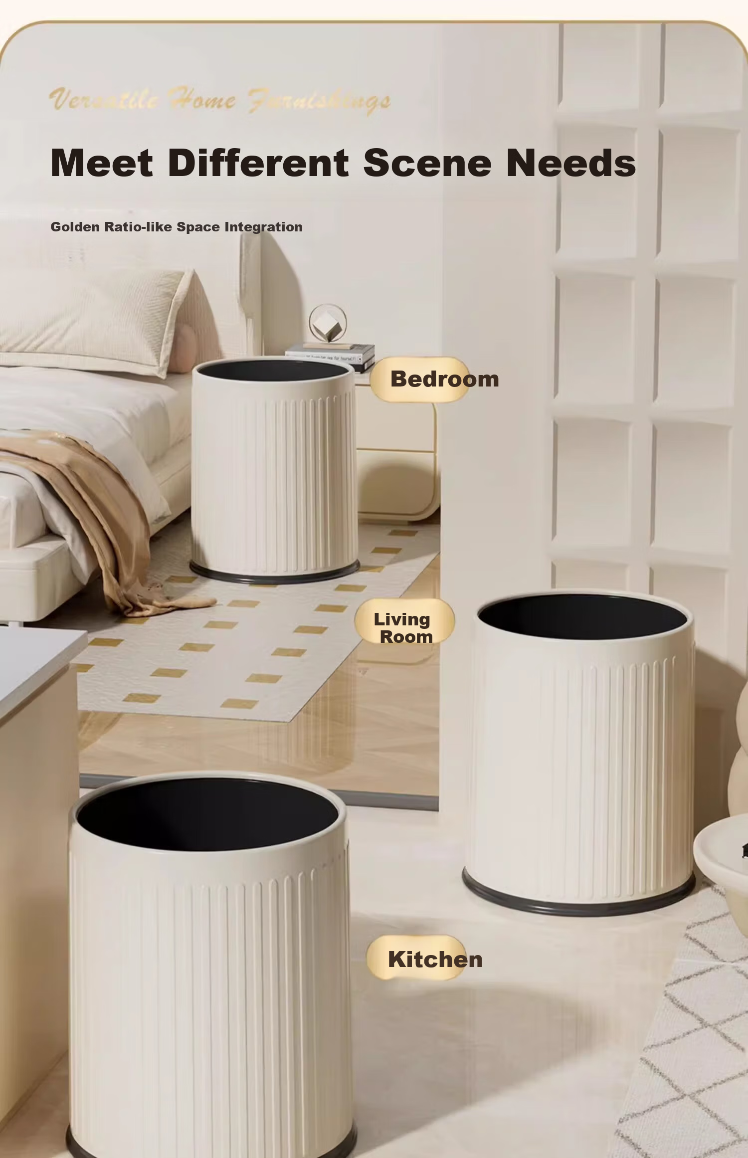Feidasanhe Lidless Trash Can, 15L Cream White, Double-Bucket Design, Stylish, Large Capacity, for Living Room, Bedroom, Kitchen, Bathroom 15
