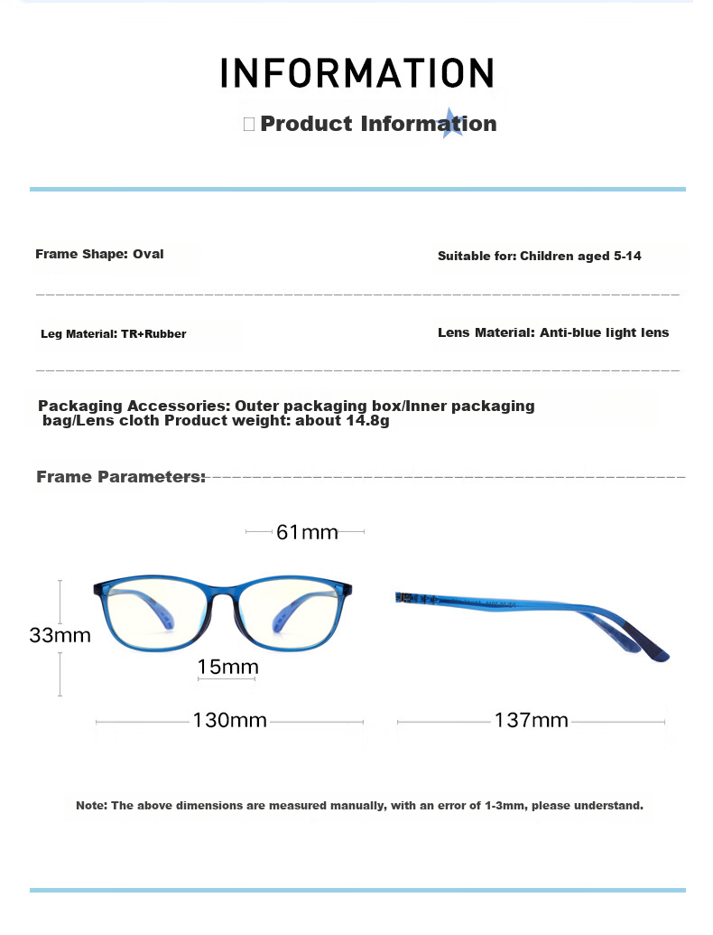 PARZIN Children's Anti-Blue Light Radiation Protection Glasses for Boys And Girls Students, Anti-Blue Light Eye Protection Glasses for Mobile Phone And Online Classes, Ages 5-14, 2016 2