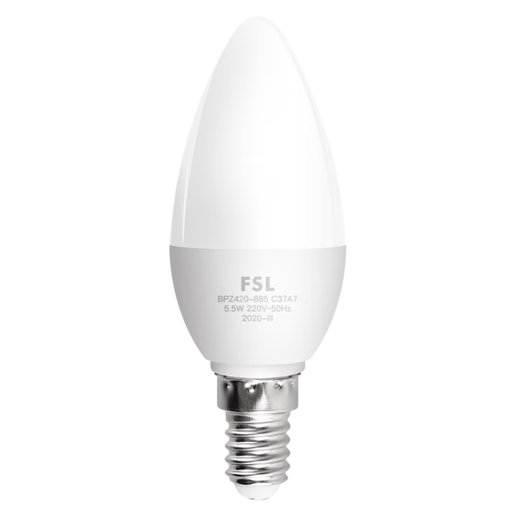FSL Foshan Lighting LED Energy-saving Bulb Candle E14 Small Screw Base 5.5W Cool White 5-Pack