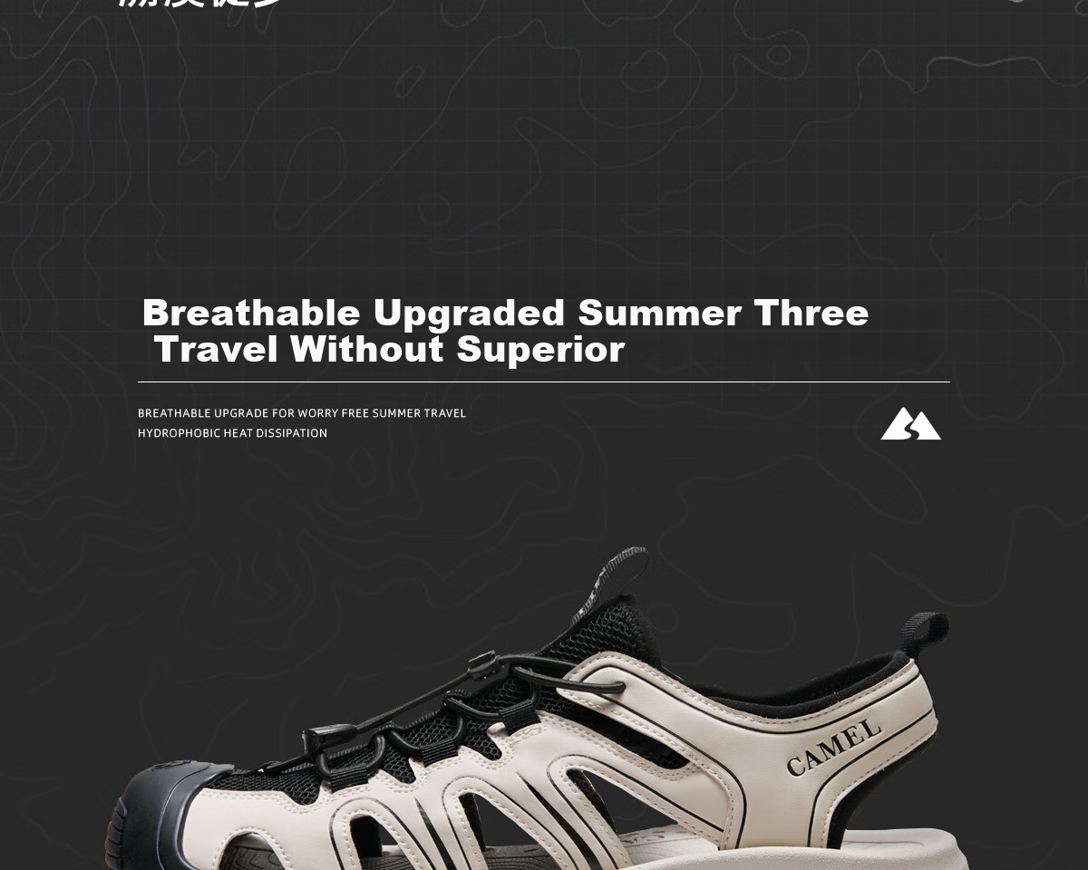 CAMEL Outdoor Water Trekking Beach Breathable Casual Sports Sandals for Men G15M076023 Off-White/Black Size 44 5
