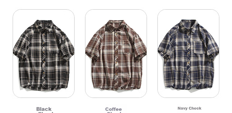 CLOR American-Style Casual Retro Loose Shirt, Spring And Summer Plaid Trendy Short-Sleeve Jacket, CLCX06 Black XL 2