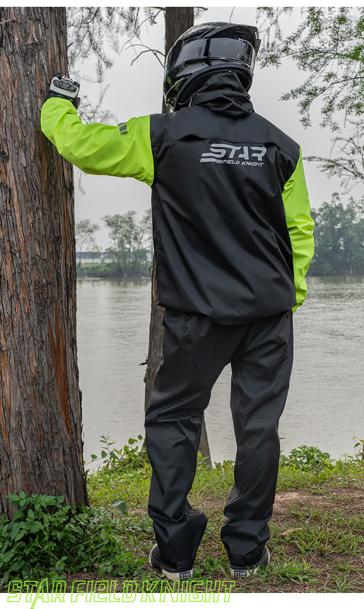 Star Knight Electric Motorcycle Raincoat and Rain Pants Separate Set Single Person Mountaineering Outdoor Full Body Heavy Rainproof Black XL Size 15