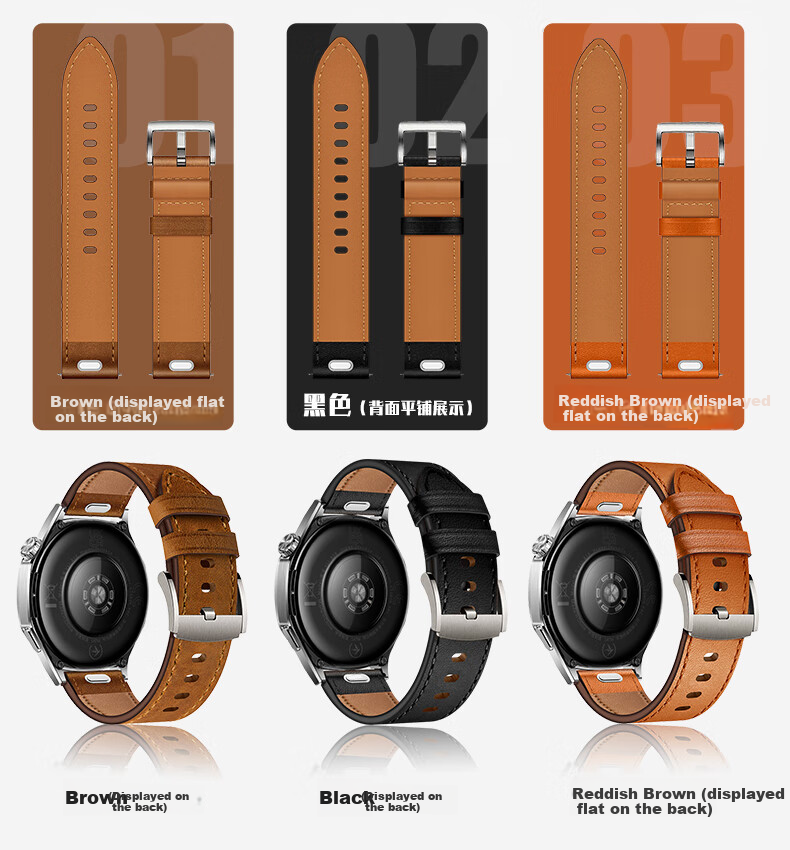 Watchbond Leather Strap Compatible with Huawei Watch GT7 Pro, Upgraded Push-Button Design for GT7/6/5/4, Suitable for Men's Watch5/4/pro Models, Small Calfskin Leather Band 6
