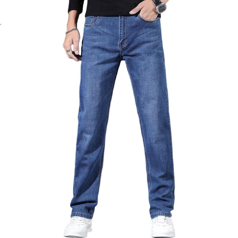 Джинсы PLAYBOY для мужчин, повседневные брюки в стиле осень-зима, модные мужские брюки свободного прямого кроя, светло-голубые, размер 32