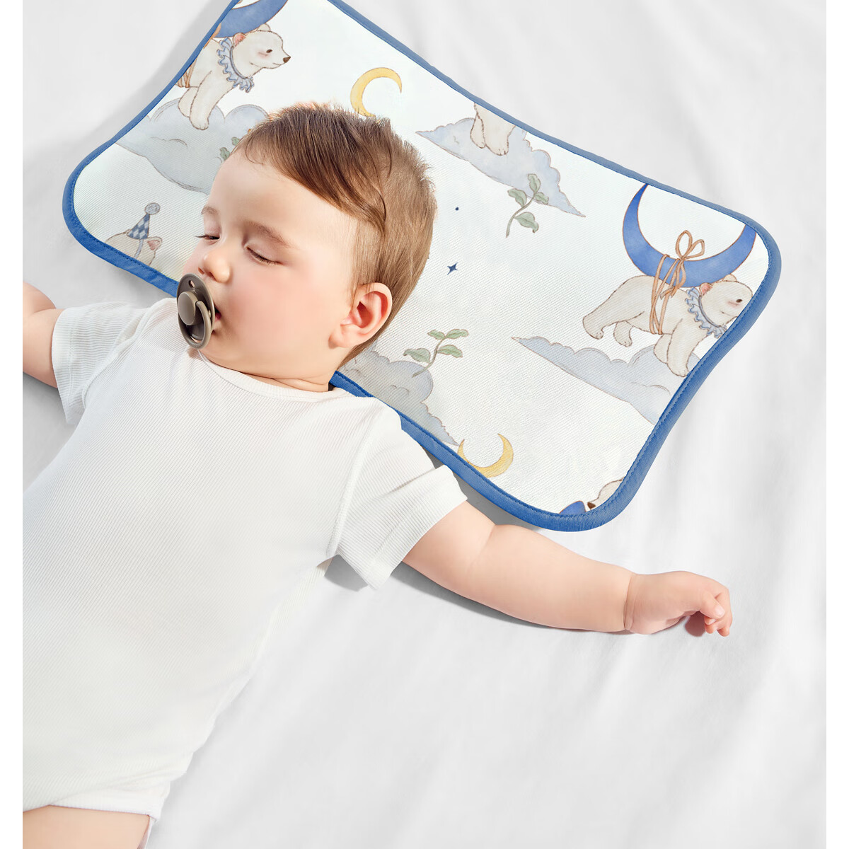 JOYNCLEON Baby Pillow Ice Silk Summer Pillowcase for Infants 0-6 Months Newborn Cloud Pillow, Blue, Jzt155165 19