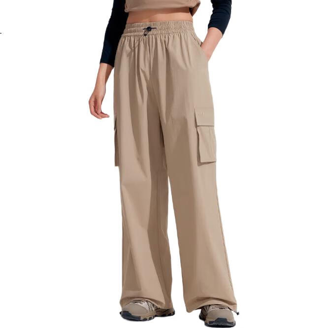 VVC Women's Casual Pants, Spring And Summer Sun Protection Cargo Pants, Wide-Leg Two-Way Wear, Quick-Dry Cool-Feeling Patrol Pants, Dark Khaki, M