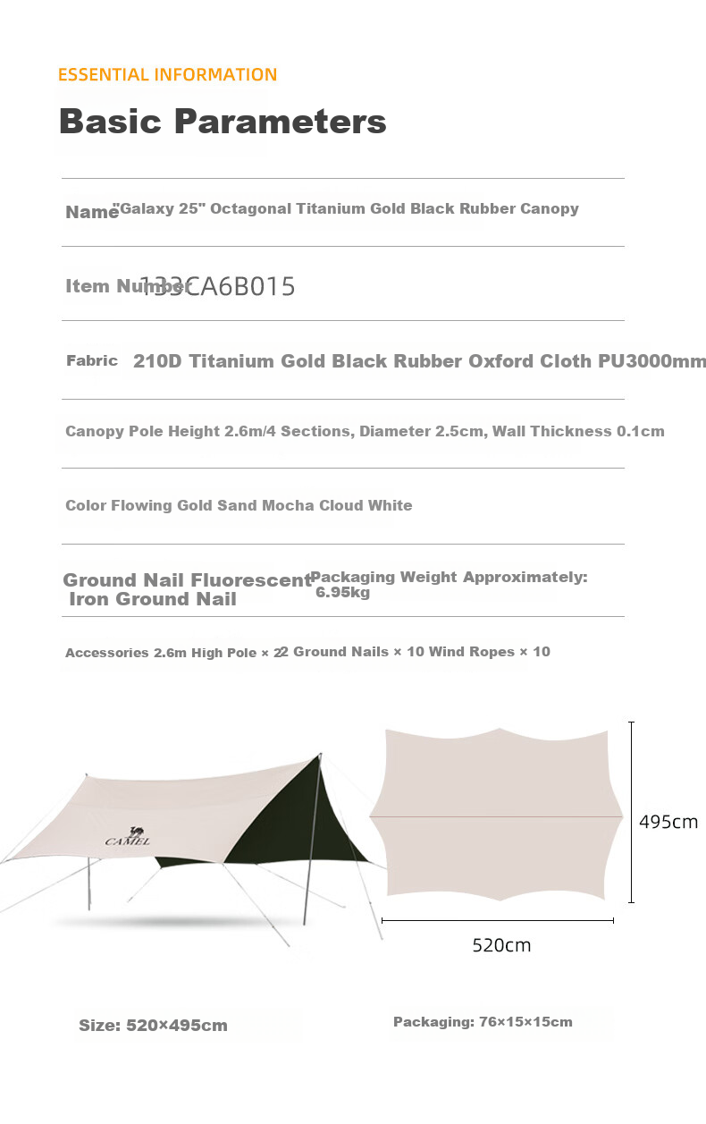 CAMEL Titanium Black Vinyl Canopy Tent, Outdoor Camping Equipment, Picnic Sunshade, Rainproof And Sun Protection Tarpaulin, 133CA6B014 15