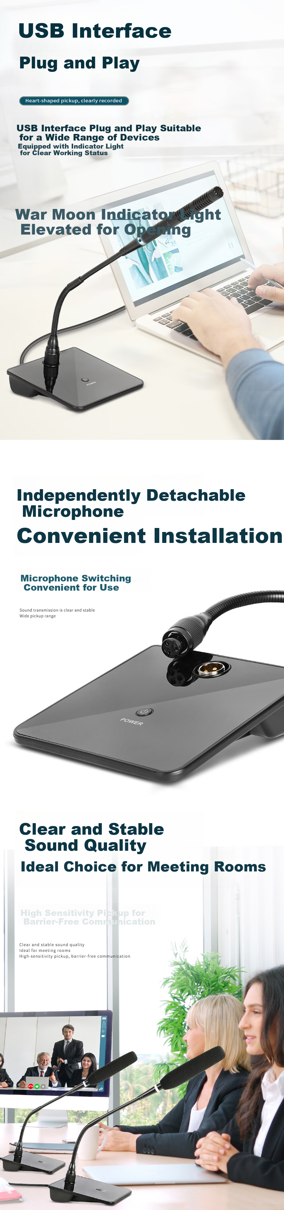 Depusheng U230 Goose Neck Conference USB Microphone, Professional Computer Training Speech Call Online Class Teaching Voice Dingdong All-In Desktop Recording Condenser Wired Desk Microphone 2