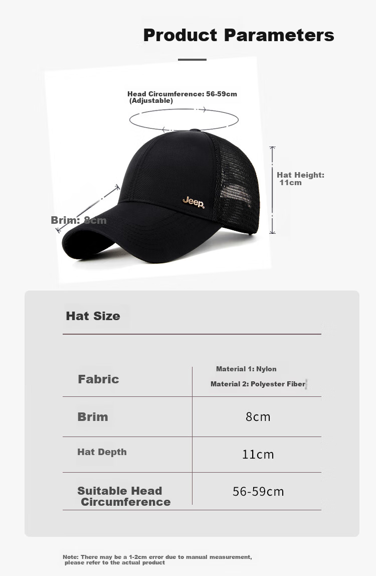 JEEP Baseball Cap for Men And Women, Summer Mesh Quick-Dry Sun Hat, Hiking Cap, Khaki Color 6
