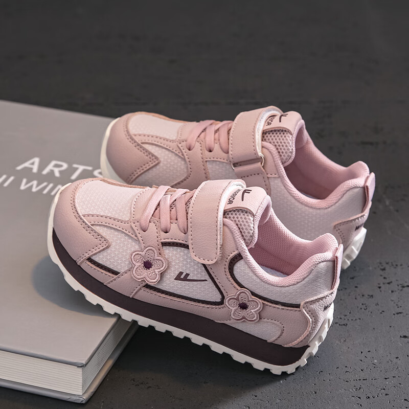 Warrior Kids Girls Casual Sports Shoes Velcro Large Children Running Shoes WZCL1698 Light Pink Size 30