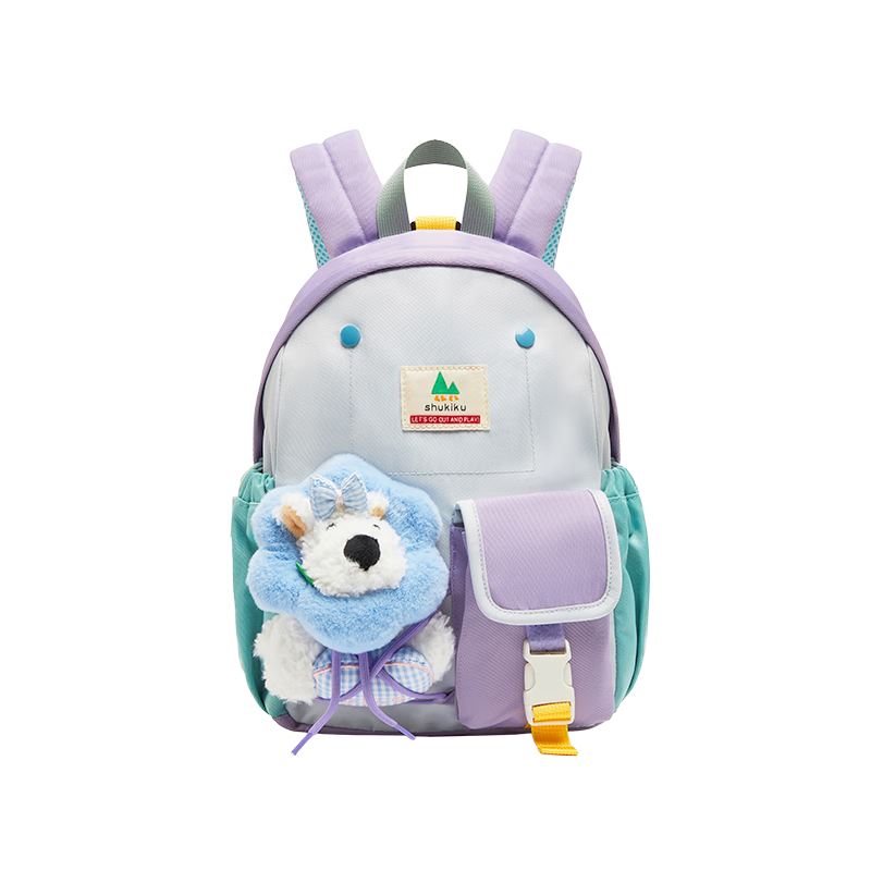 SHUKIKU Children's Doll Backpack, Kindergarten Schoolbag, Elementary School Student Water-Resistant Backpack, Sea Salt Eggplant Purple M