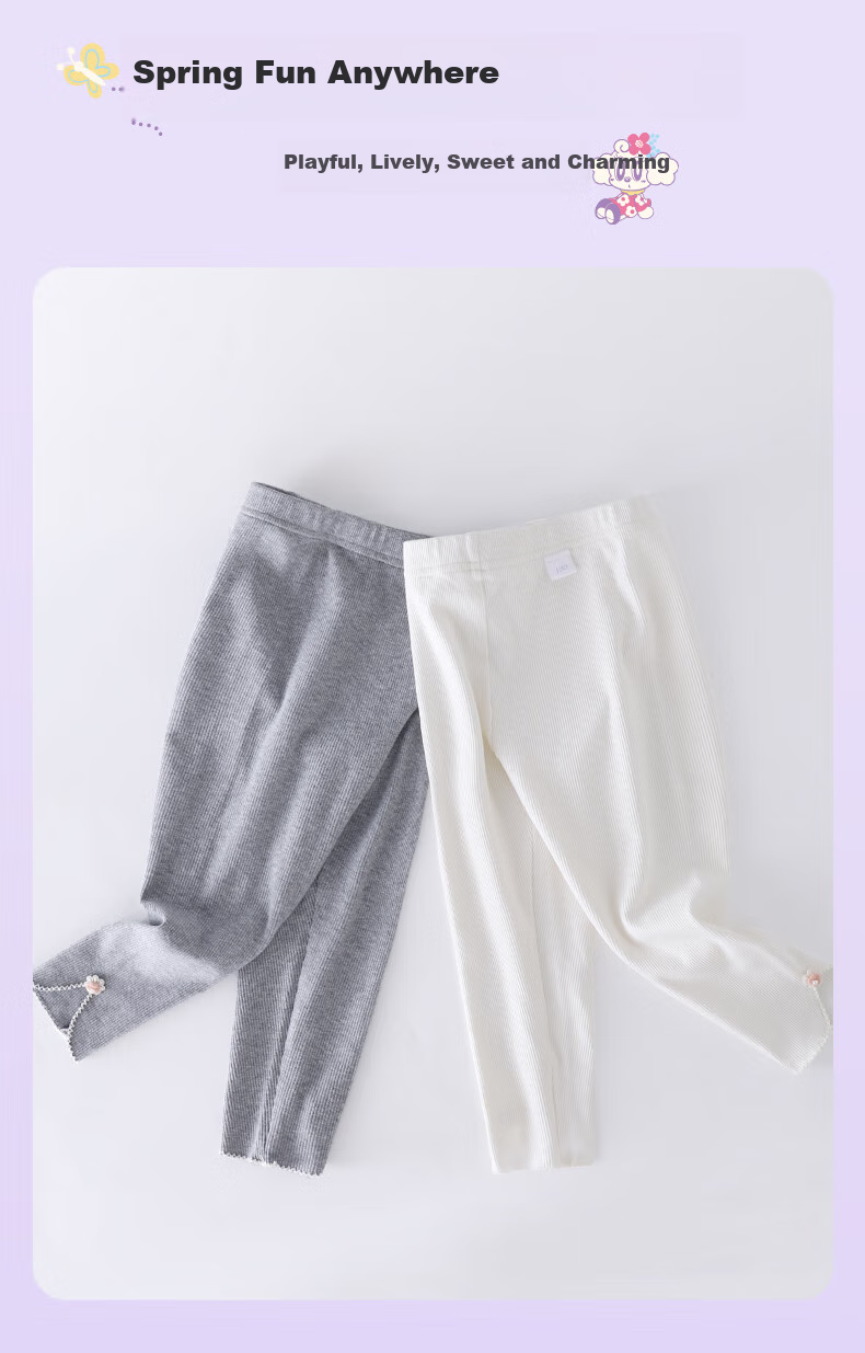 BOBDOG Girls' Leggings, Spring And Autumn Thin Style, Children's Outer Wear Long Pants, Baby Stylish Trousers, Girls' Spring And Summer Elastic Capri Pants 6