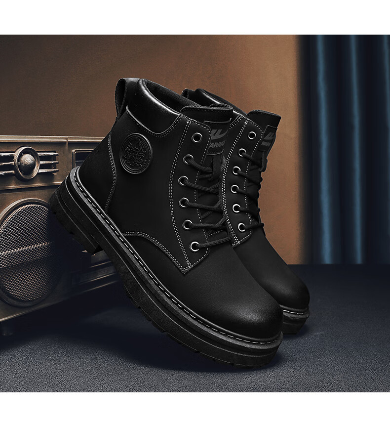 Huili Men's Shoes, 2025 Autumn And Winter New Style Men's Martin Boots, Workwear-Inspired Yellow Boots, High-Top Hiking Shoes, Black, Size 37 19