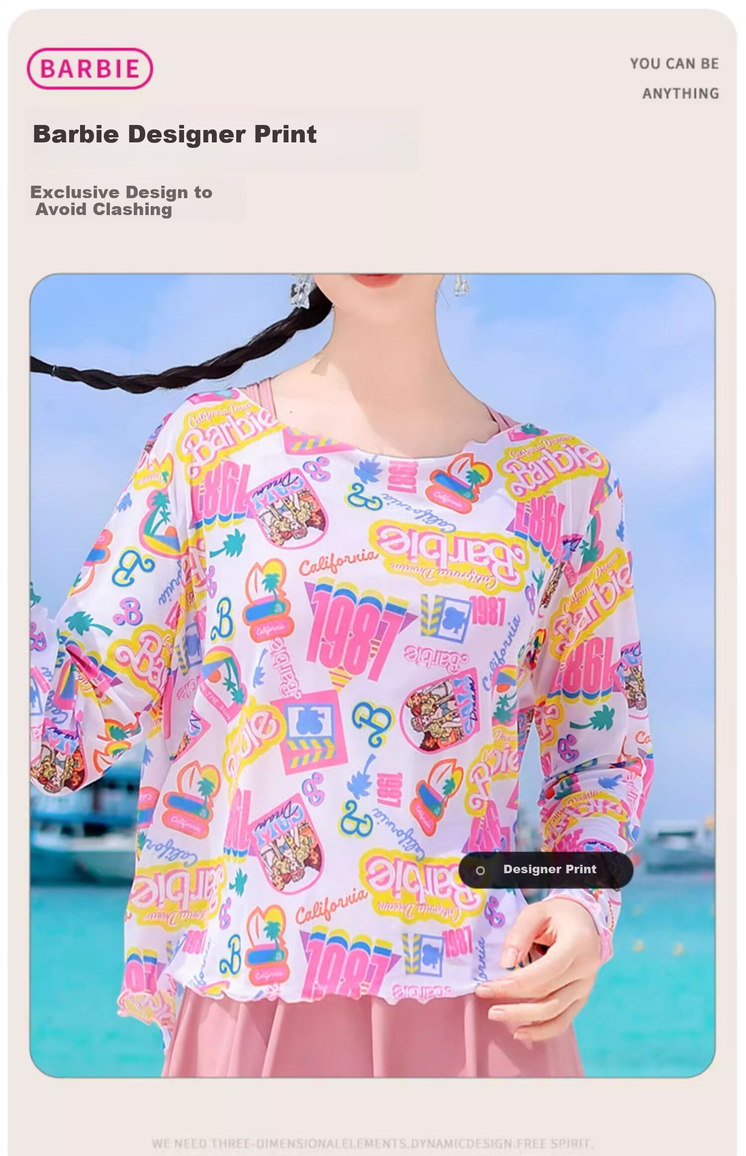Barbie Women's Two-Piece Beach Vacation Swimwear Set, Long-Sleeve Cover-Up, Slimming Swimwear for Hot Springs Resort 7