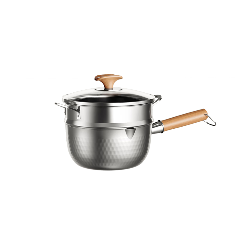 Kobach Snowflake Pot, 316L Stainless Steel Milk Pot, Three-Layer Steel Thickened Baby Food Pot, Noodle Pot with Steamer, Compatible with Stove, 20cm