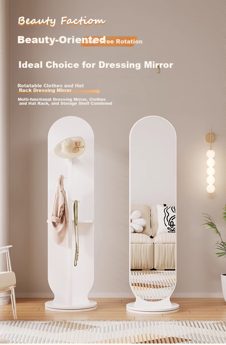 Quanpinwu Rotating Full-Length Floor Mirror, Home Bedroom Coat Rack Mirror Combo, Dressing Mirror Stand, White, 30cm 1