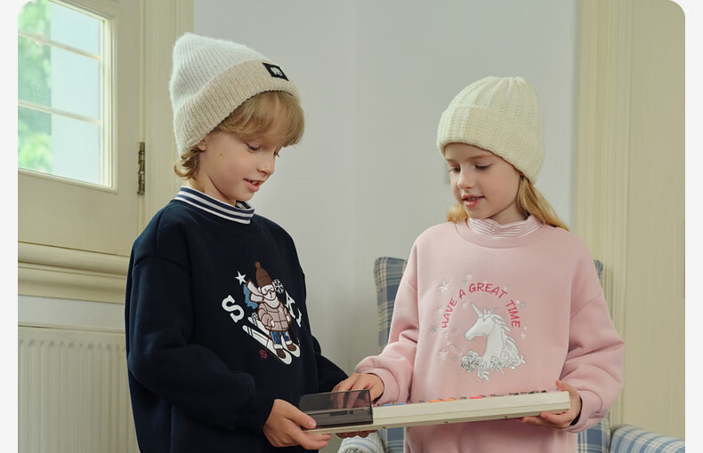 DAVE & BELLA Children's Fleece-Lined Sweatshirt, Girls' Autumn And Winter Wear, Boys' Clothing, Girls' Turtleneck Top, Children's Apparel 3