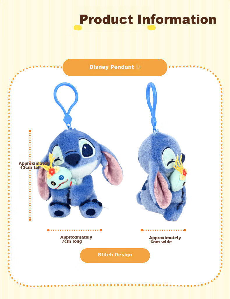 Disney Stitch Hug Small Gold Pendant, Stitch Plush Toy Doll, Birthday Gift for Girls And Childre 3