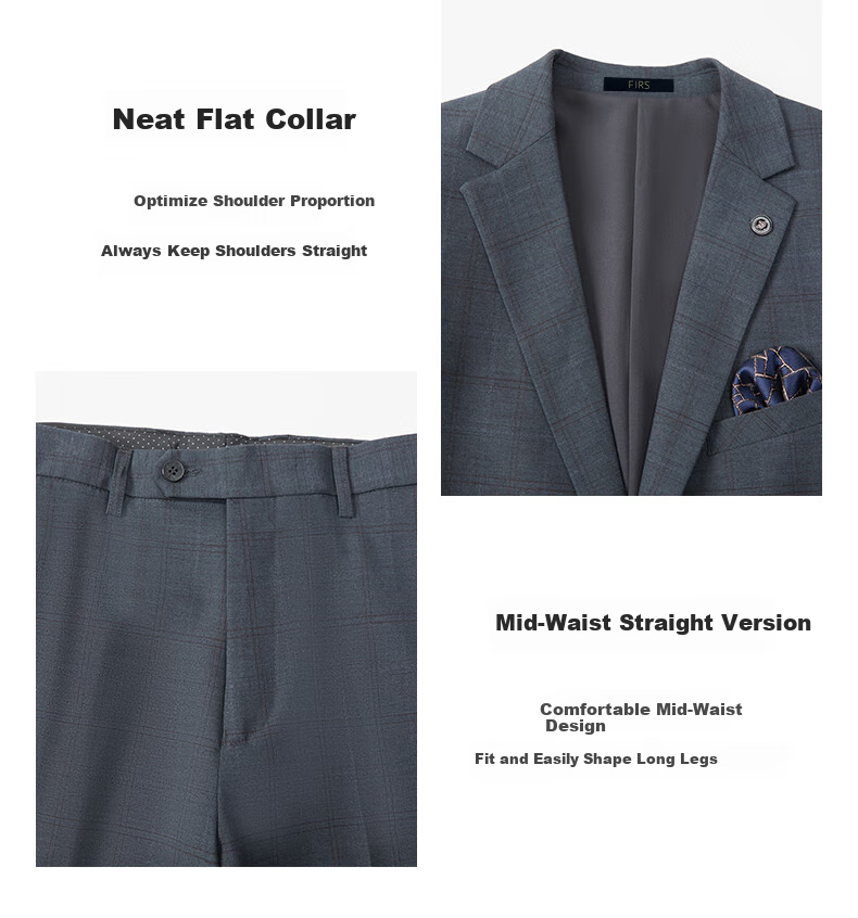 FIRS [Contains Wool] Men's Suit Set, Business Casual Professional Formal Wear, Commuter Wedding Attire, Male Work Uniform 3