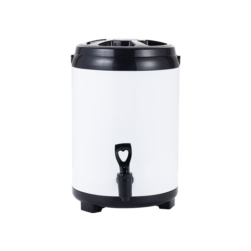 Golden Key Stainless Steel Insulated Milk Tea Container 12 Jin Commercial Double-Layer Soy Milk Bucket with Faucet Pearl White GK-NCT80-W