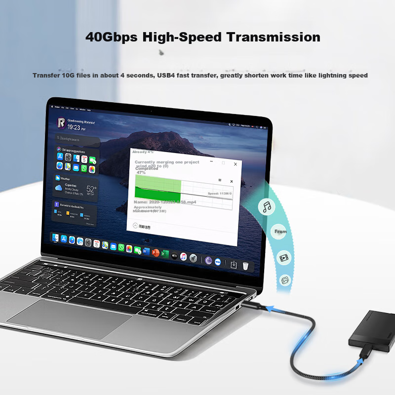 Кабель Yeren USB4 40Gbps Type-C, 8K Thunderbolt 4, PD 240W, 1.5 м