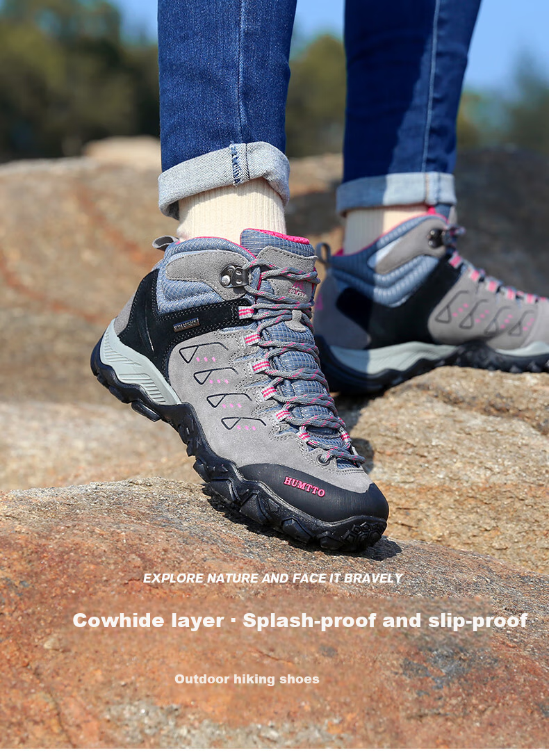 HUMTTO Hiking Shoes, Non-Slip And Wear-Resistant Outdoor Trekking Shoes for Women, Comfortable Shock-Absorbing Cross-Country Climbing Shoes, Beige/light Pink, Size 38 3