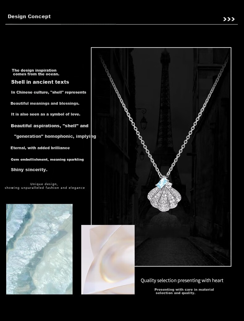 Eternelle French Eternal Original Design Shell Necklace, Luxurious Niche Exquisite Collarbone Chain Birthday Gift, Silver 2