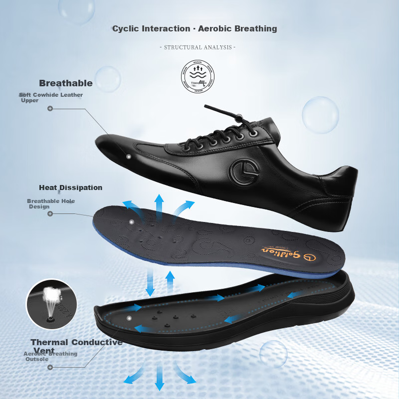 Goldlion [Spring And Summer Refresh] Men's Business Leather Shoes, Breathable Comfortable Slip-On Casual Shoes G550330639AAA Black Size 43