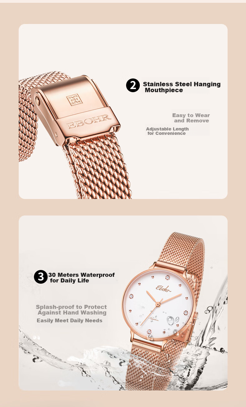 EBOHR Women's Watch, Kana Series INS Simple Quartz Ladies Watch, Birthday Mid-Autumn Festival Gift, 51500122 for Girls 17