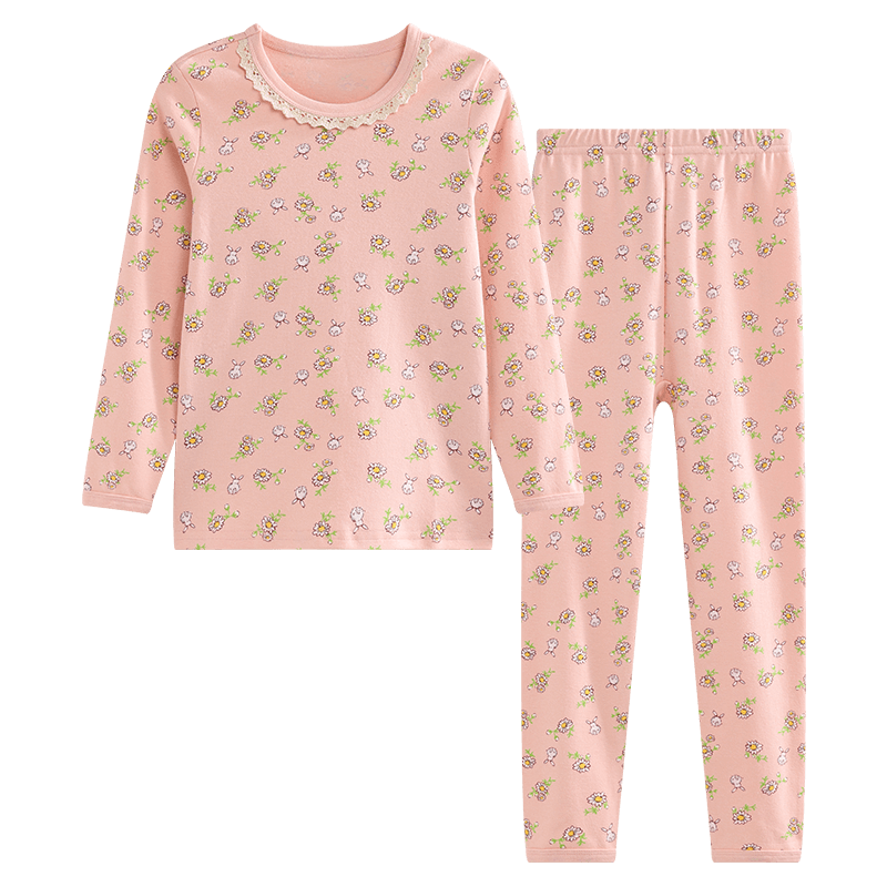 Hodo Children's Pure Cotton Underwear Set, Boys And Girls Autumn Thermal Underwear, Low-Collar Cotton Sweater M1170, Nude Pink, Size 160