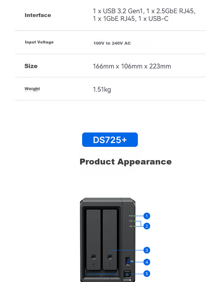 Synology DS725+ Dual-Core 2-Bay NAS Network Storage Server Team Private Cloud File Storage Sharing Data Management File Backup 14