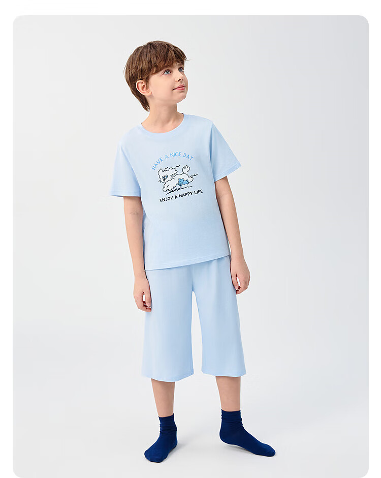 Balabala Kids Pajama Set Boys Girls Homewear Toddler Older Children Air Conditioning Clothes Summer New Pure Cotton 17