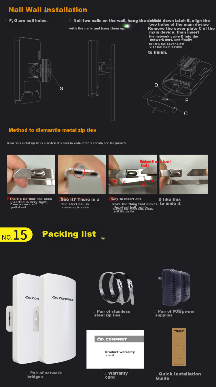 COMFAST CF-E113A One-Key Pairing 5G Band 3KM High-Power Wireless Bridge Outdoor Point-to-Point WiFi for Elevator Monitoring Plaza Construction Site Video Transmission 9