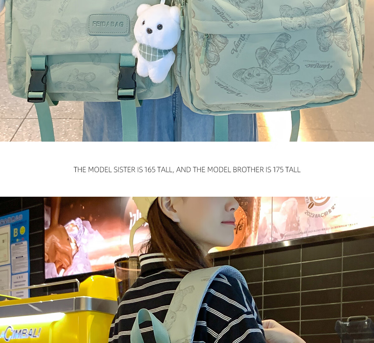 JINSHI WQ Backpack for Female Middle And High School Students, Large Capacity Double Shoulder Bag, New Travel Style, Aesthetically Pleasing Two-Piece Set, Student Backpack 4